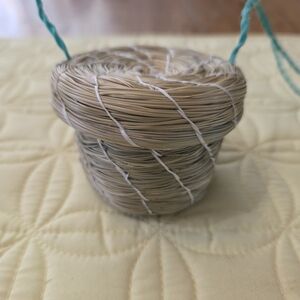 Sweet Grass Hand Woven Basket With Lid Mini Hanging Amulet. DDCP
